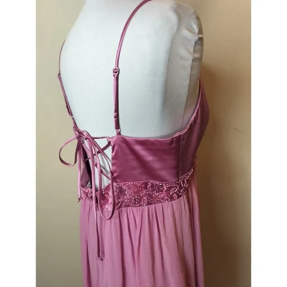 OC OC Silk Chiffon Beaded Dress Strappy Back Princess Y2K Fairy Whimsy Prom - Picture 14 of 16